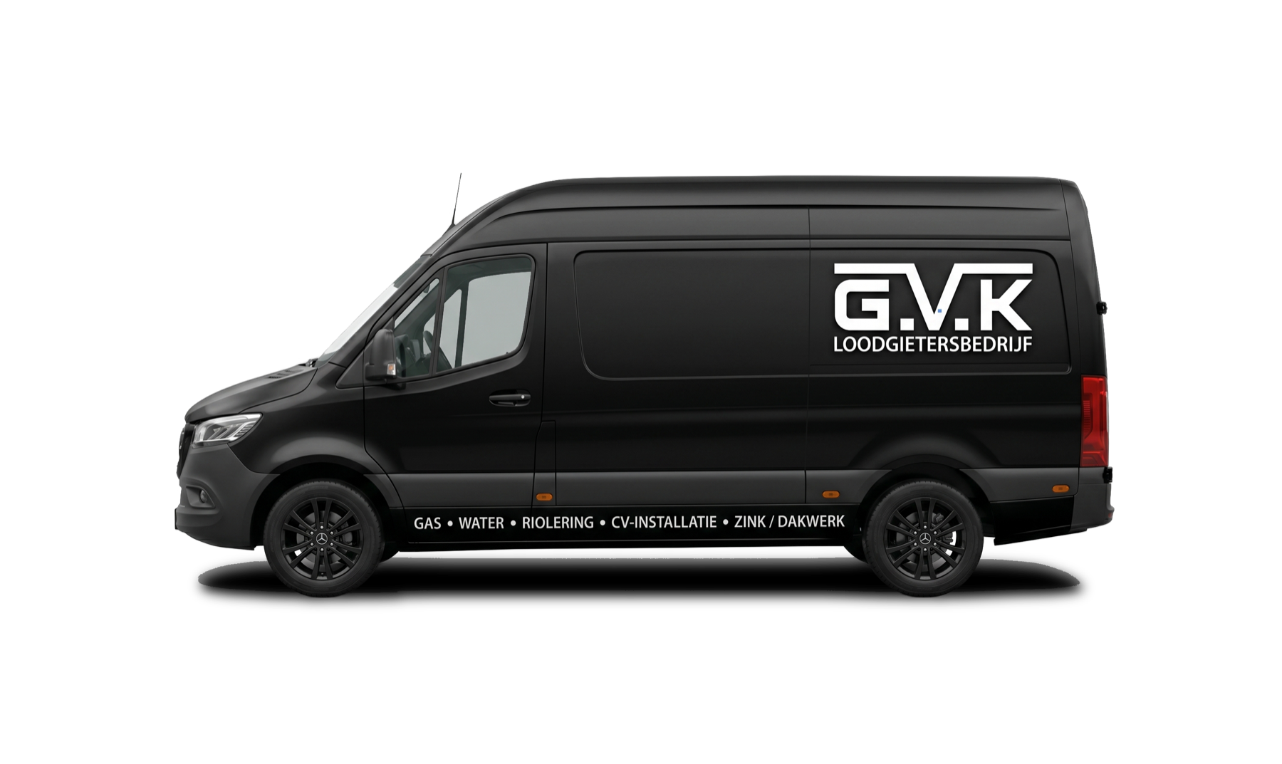 Zwarte servicewagen van GVK Loodgietersbedrijf